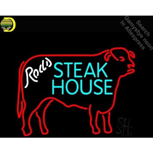 Neon Sign for Steakhouse Logo Cow Neon Bulb sign handcraft Real Glass tube Restaurant windows Dropshipping neon bar lights