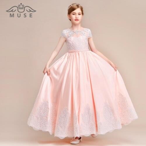 Puffy Girls Princess Flower Girls Dresses Ball Gownss Vinatge Lace Girls Satin Girls Birthday Party Celebration Dress Custom
