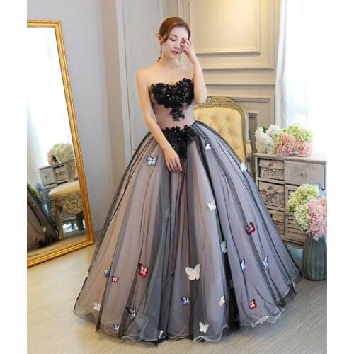 Luxury Black Appliques Ball Gown Quinceanera Dresses 2019 Strapless Beaded Open Back Pageant Gown Long Organza Sweet 16 Dress