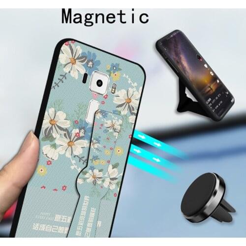 Luxury Luxury Magnetic Holder Case For Asus zenfone Selfie ZD551KL Z00UD Flowers Bracket TPU Cover For Asus ZenFone 3 ZE552KL