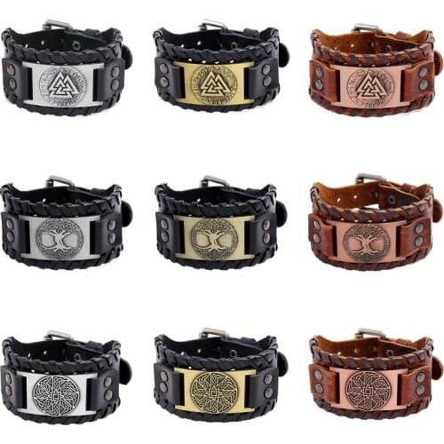Modyle Charm Wide Leather Bracelet Men Punk Braided Rope Alloy Cuff Bangle Male Wristband Viking Bracelet Men Jewelry