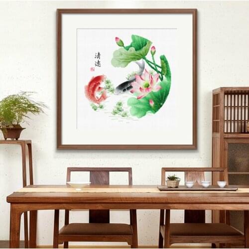 All for cross stitch Lotus and carp in the pond Chinese style hand embroidery Pass the time at leisure DIY material kit