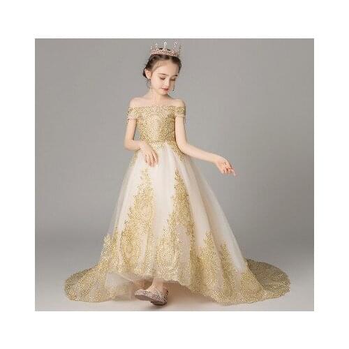 Explosion models childrens princess girls trailing dress birthday flower girl wedding dress little girl piano costume
