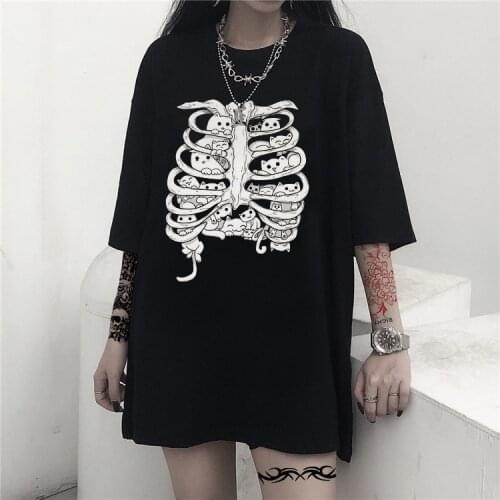 Funny Black womanT-Shirts Little Cats Group On The Skeleton Anatomy Organ Structure PictureTshirt For woman Crew Neck Summer