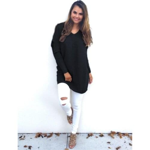 2019 Autumn And Winter V Neck Long Sleeve Knitted Sweater Dress Loose Christmas Women Tops Kardigany Damskie Ey