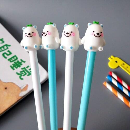 1 pcs New Creative Cartoon Stationery White Bear Style Neutral Pen Student Black Needle Tube Pen Office Supplies