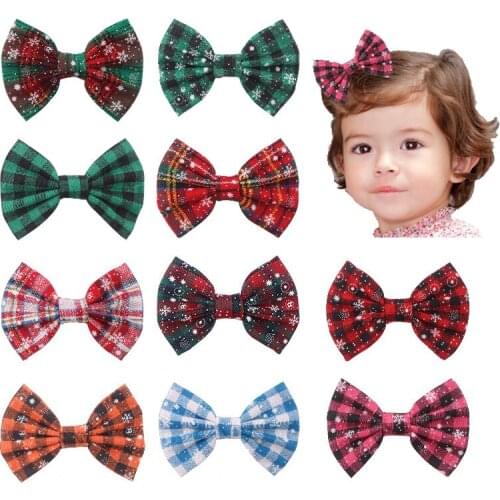 10pcs Trendy 5" Cotton Christmas Snowflake Hair Bows Barrette Handmade DIY Hair Accessories For Girls Headwear Women Hair Clips