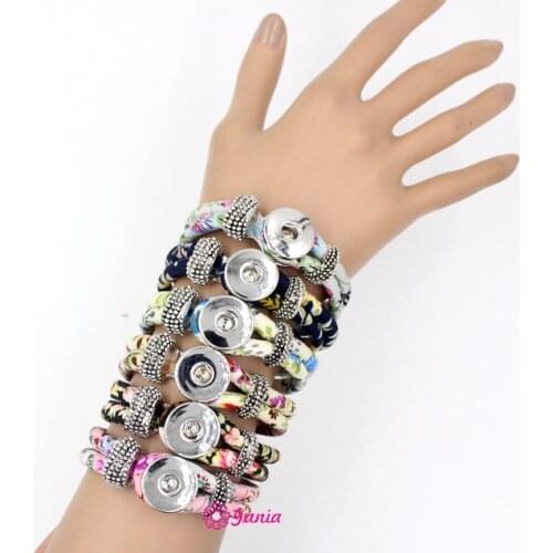 10pcs/lot Wholesale Chunky 6 Colors Fabric Flower Printed Snap Wirst Bracelet with 18mm Button Bracelet women Jewelry Pulsera