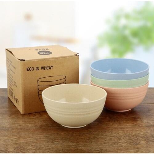 4 PCS/Set Kitchen Tableware Wheat Straw Bowl Food Grade Wheat Rice Bowl Tableware Food Container Eco-friendly Dinnerware