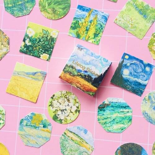 45pcs /Box Famous Van Gogh Painting Decorative Stickers Label Stick Decoration