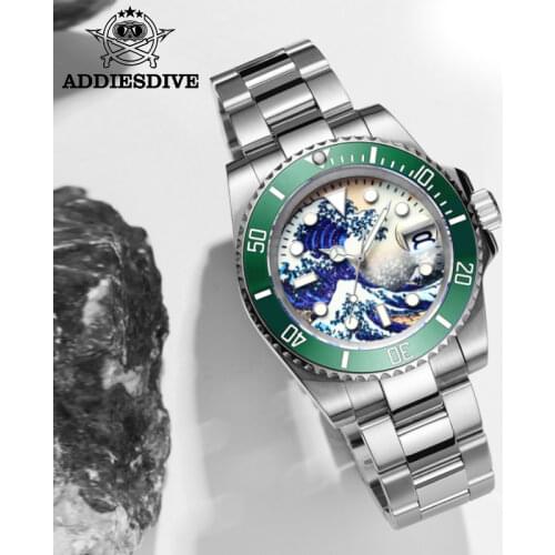 Addies Dive NH35 Automatic Watch 200m Diver Mechanical Watch Luxury Sapphire Crystal Luminous Kanagawa surf watch Watches Men