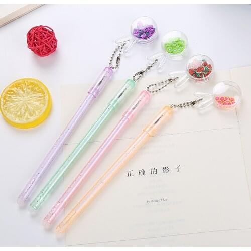 Sequin Fruit Gel Pen Korean Stationery Cute Pens Novelty Cartoon Cool Pens Black Ink Writing Gel Pen Cute Stationary Supplies