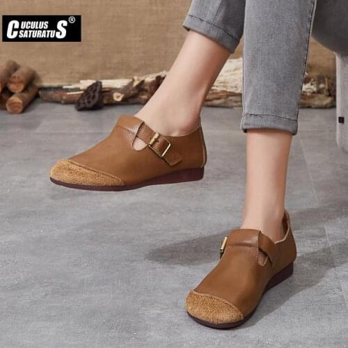 Cuculus Full-grain Cow Leather Women Flat Shoes 2021 Oxford Shoes For Women Leather Soft Walking Women Shoes Loafers Home Shoes