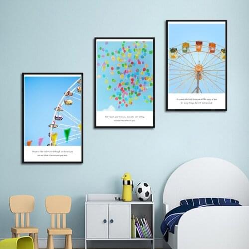 Home Decoration Pictures Nordic Style Small Fresh Blue Background Canvas Painting Posters Ferris Wheel Prints Wall Photos