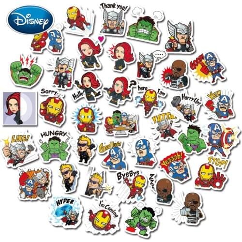 Disney 40pcs Superhero Iron Man Cartoon Sticker Children Anime Graffiti Sticker Mobile Tablet Skateboard Sticker Set