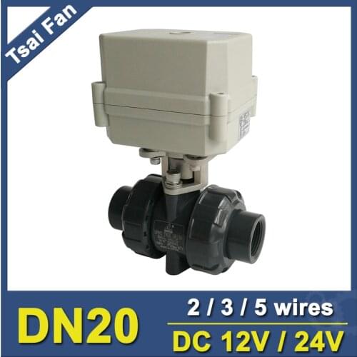 2/3/5 Wires DC12V/24V PVC 3/4'' DN20 Electric Motorized Ball Valve With Signal Feedback TF20-P2-C 10NM On/Off 15 Sec