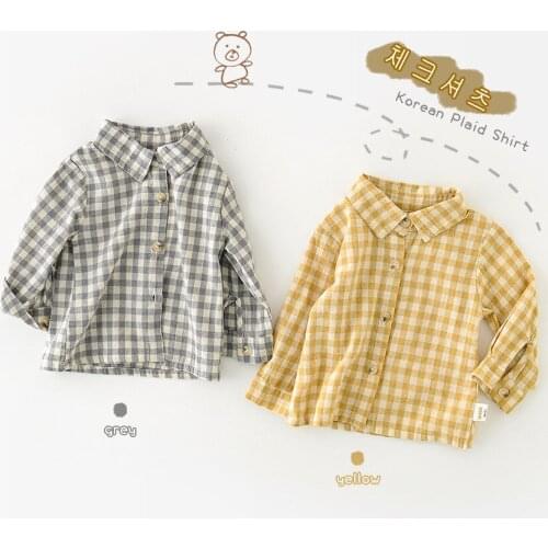 Facejoyous 2021 Baby Clothes Plaid Boys Shirt Turn Down Collar Boys Blouse Base Shirt Infant Outfit