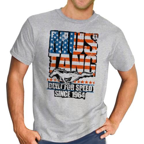Clothing Casual Short Sleeve Summer American Car Mustang Built for Speed 70s Classic Car Print Sporter Grey T-Shirt Tee Shirt