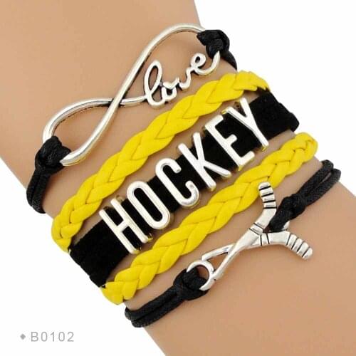 Hot Sale Fashion Infinity Love Blues Hockey Player Mom Jewelry Leather Braid Wrap Bracelets for Women