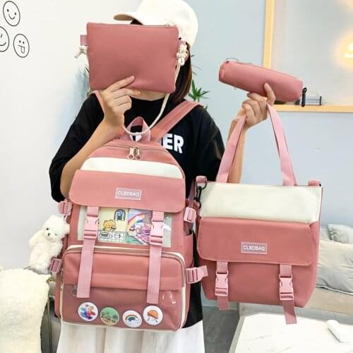 4 pcs sets canvas Schoolbags For Teenage Girls Female Children Shoulder Bags New Trend Female Backpack Fashion Women Backpack