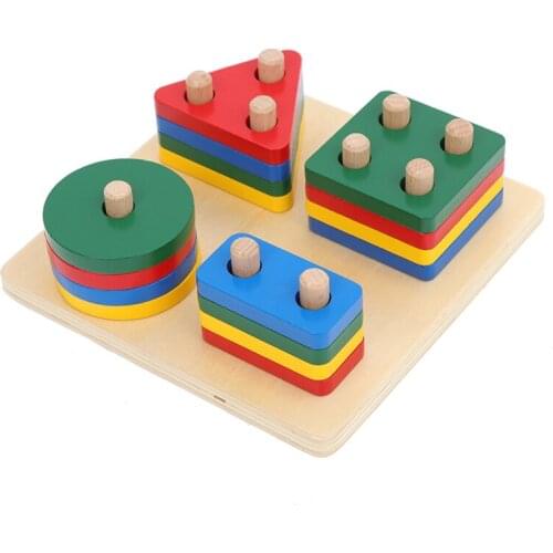 Infant Toys Geometric Shapes on Dowels To Learn Shapes and Train Baby Eye-hand coordination Montessori Materials for Toddler