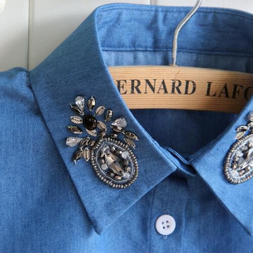 Cuello Falso Blue Denim Collar for Women Removable Beads Fake Collars Faux Cols Cotton Dickey False Collar Custom Collars