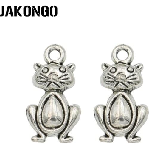 JAKONGO Tibetan Silver Plated Cat Charms Pendant for Jewelry Making Bracelet Accessories DIY 21x11mm 20PCS/lot