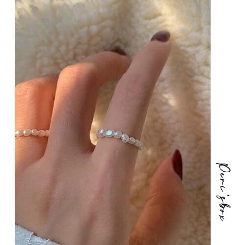 PerisBox Multi Beaded Pearl Rings Natural Freshwater Pearl Geometric Rings for Women Continuous Circle Minimalist Ring 2020 New