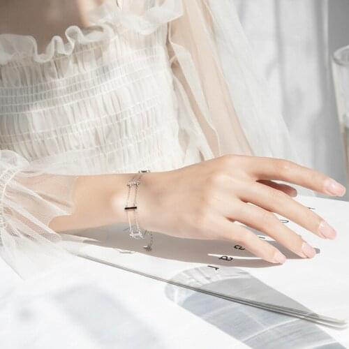 Square fairy jewelry 925 silver bracelet with simple geometric lattice for lover girlfriend fashion Youth romance gift whlesale