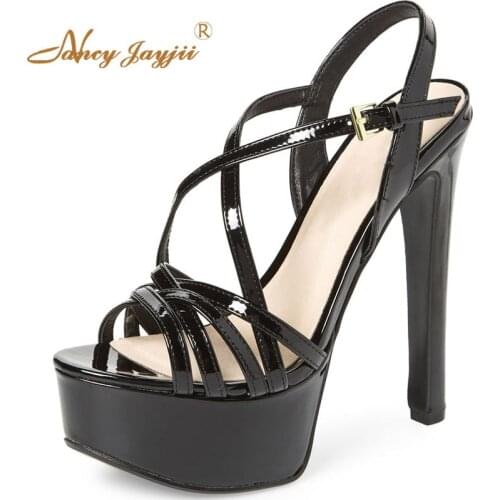 Summer Black Sliver Stilettos Ankle Buckle Strap Platform Sandals Woman High Thin Heels For Ladies Shoes Mature Small Size 4 5