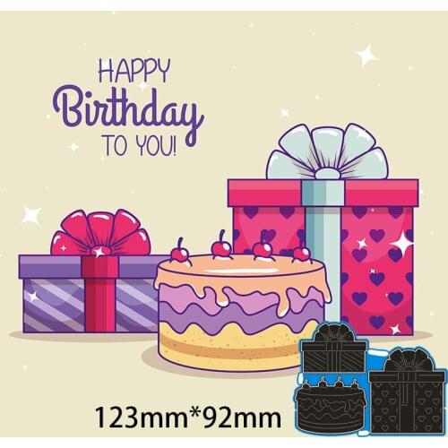Metal Dies Birthday Gift and Cake for 2020 New Stencils DIY Scrapbooking Paper Cards Craft Making New Craft Decoration 123*92mm