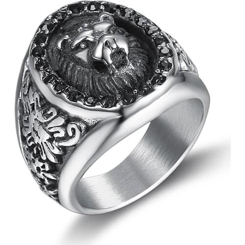 Party Band Lion Animal Rings For Men WomenSize 7-15 Newest Lion Head Animal With Black Crystal Rock Roll