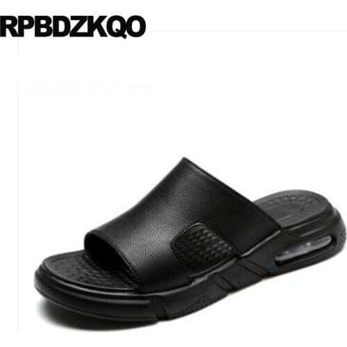 Men Sandals Leather Summer Slip On Casual Beach Shoes Black Waterproof Flat Slippers Famous Brand 2018 Open Toe Designer Slides