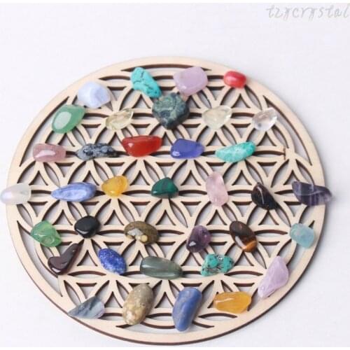 Meditation Crystal Gem Natural Grid Wood Board Decoration Set