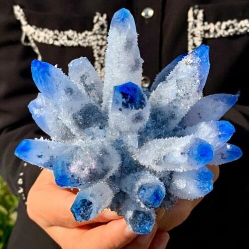 A newly discovered azure phantom quartz crystal cluster mineral specimen furniture decoration collection