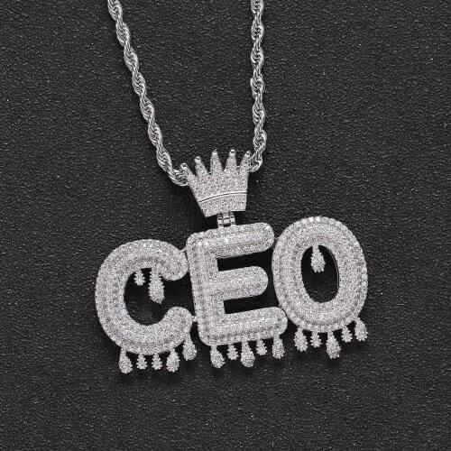New Fashion Charm Custom Name 26 Crown Letters Brass CZ Pendant Iced Out Hip Hop Necklace Jewelry Gift for women and men