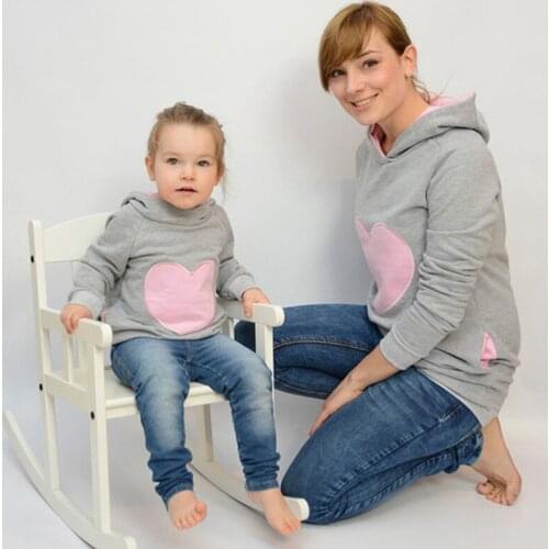 Heart Print Casual Hoodies Autumn Long Sleeve Family Sweatshirt Maother Daughter Hoody Sweatsgurts Family Matching Outfits