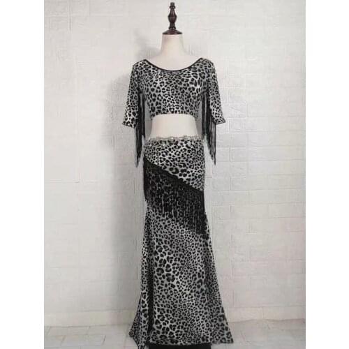 Belly dance clothes top and skirt 2pcs girls latin dance clothing Salsa ballroo Samba dance exercise sets dance tassel costume