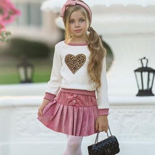 Girls' Autumn And Winter Skirt Suits Love Long-Sleeved + Trousers Two-Piece Childrens Clothes 1-5 Years Old
