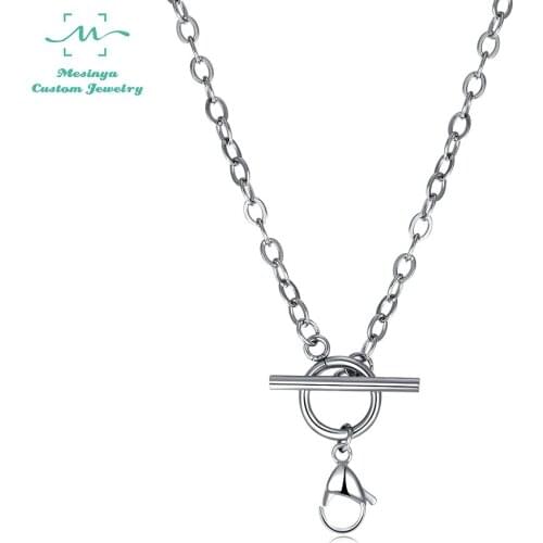 24 '' 316L Stainless steel 3.8mm width flat oval shiny toggle chain necklace glass locket pendant necklace