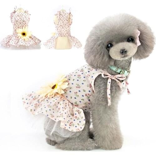 Daisy Floral Printed Pet Dog Dress Puppy Cat Princess Dress Tutu Dress Summer Dog Clothes For Dogs Dog Wedding Dresses Vestidos
