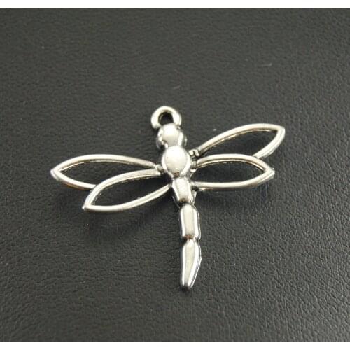 30 pcs 2 Colors Zinc Alloy Silver Color Charms Dragonfly Pendant Diy Jewelry Findings Accessories 26x33mm