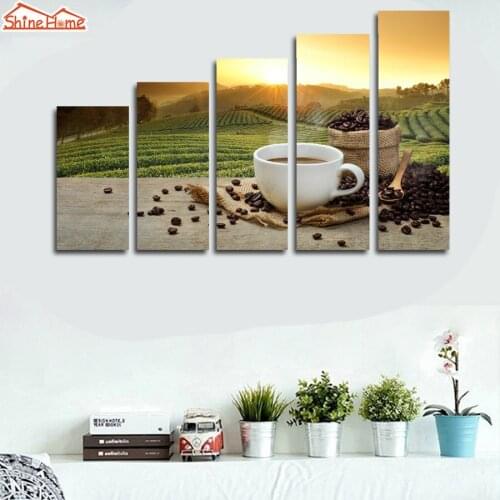ShineHome-5pcs Canvas Oil Printing Painting Coffee Beans Nature Field Plant Wall Landscape Background Household Walls Decoration