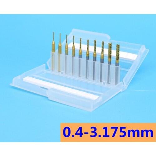 0.4mm 10PCS Titanium Coated Carbide End Milling Cutter Engraving Edge Cutter CNC Router Bits End mill for PCB Machine
