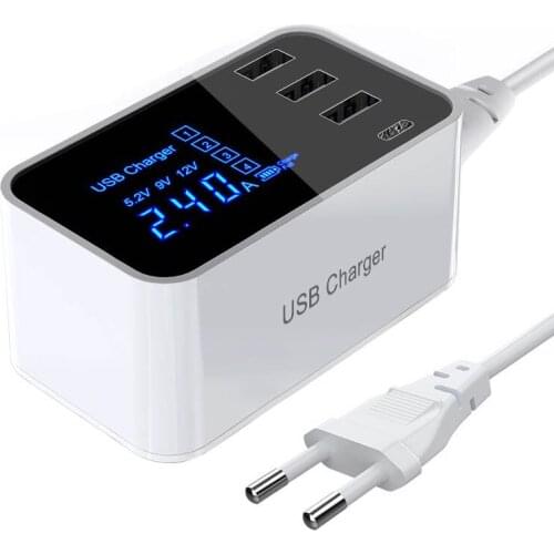 Quick Charge Smart 3 Port +USB-C Charger HUB USB Type C Fast Charging Wall Charger Led Display Adapter Desktop Strip Charger
