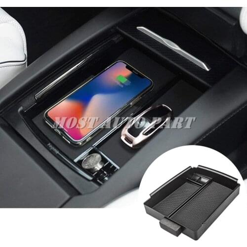 Inner Car Wireless Charger Phone Charging Pad Storage Box For Tesla Model S Model X 16-2021 The Phone With QI Wireless Charging