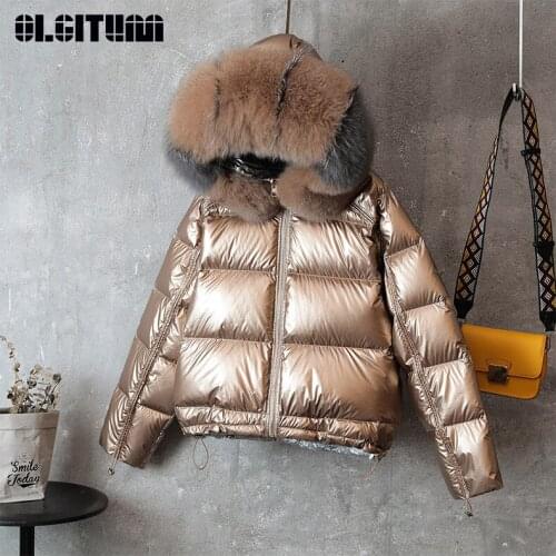 2020 Women Winter Glossy Fashion Big Fur Collar Jacket Coat New Short Loose Warm Outwear for Female