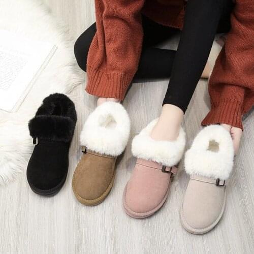 Women Snow Boots Solid Slip-on Buckle Flock Warm Plush Ladies Ankle Boot Female Fashion Winter Outdoor Shoes Womens Footwear