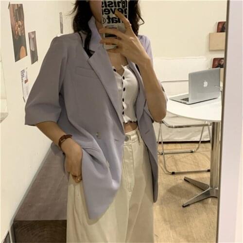 Women Solid Versatile Coats OL Tops Streetwear All Match Summer New Lapel Loose BF Office Lady Thin Fresh Blazers