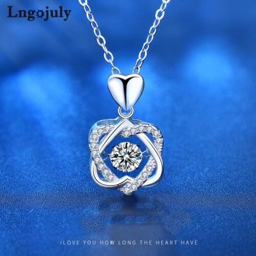 Pure 925 Sterling Silver Moissanite Heart Pendant Necklaces For Women Bride Romantic Wedding Party Solid Silver 925 Jewelry Gift